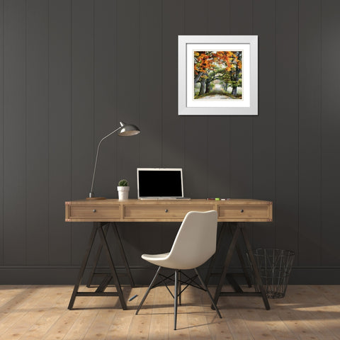 Romantic Autumn Way White Modern Wood Framed Art Print with Double Matting by Medeiros, Celito