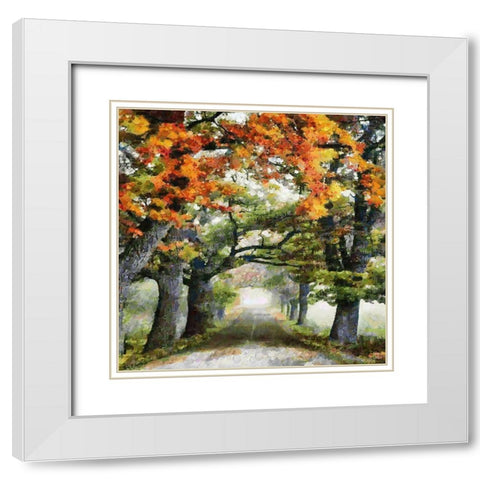Romantic Autumn Way White Modern Wood Framed Art Print with Double Matting by Medeiros, Celito
