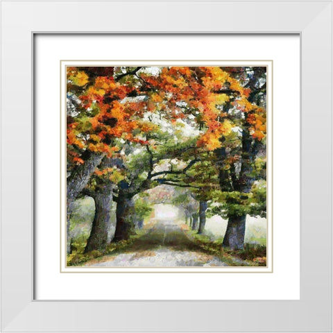 Romantic Autumn Way White Modern Wood Framed Art Print with Double Matting by Medeiros, Celito
