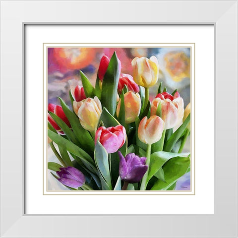 Bouquet of Tulips White Modern Wood Framed Art Print with Double Matting by Medeiros, Celito