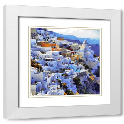 Santorini View White Modern Wood Framed Art Print with Double Matting by Medeiros, Celito