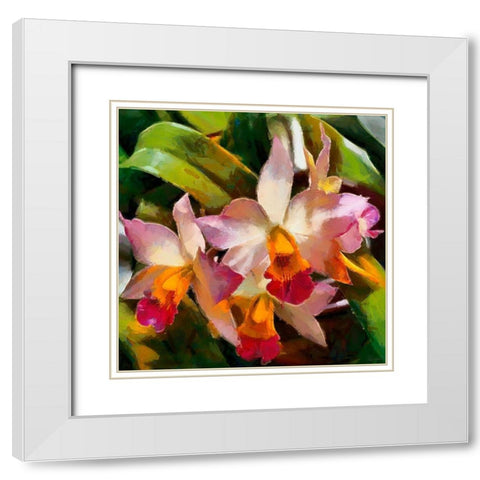 Tropical Flowers White Modern Wood Framed Art Print with Double Matting by Medeiros, Celito