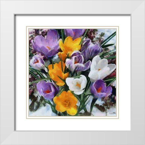 Spring Flowers White Modern Wood Framed Art Print with Double Matting by Medeiros, Celito