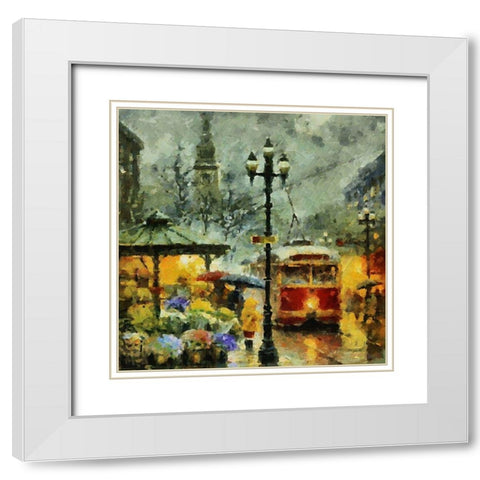Red Tram White Modern Wood Framed Art Print with Double Matting by Medeiros, Celito