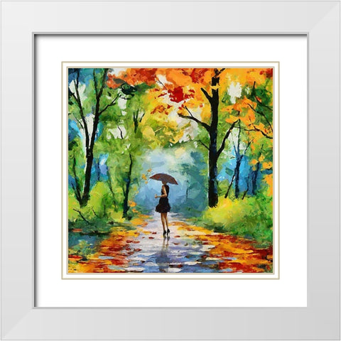 Autumn Walk in the Park White Modern Wood Framed Art Print with Double Matting by Medeiros, Celito