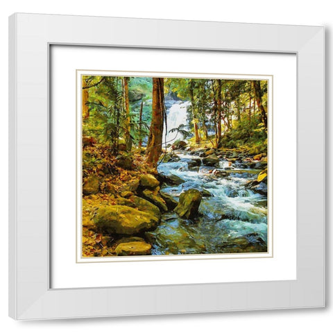 Watterfall in the Wood White Modern Wood Framed Art Print with Double Matting by Medeiros, Celito