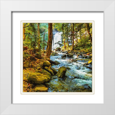 Watterfall in the Wood White Modern Wood Framed Art Print with Double Matting by Medeiros, Celito