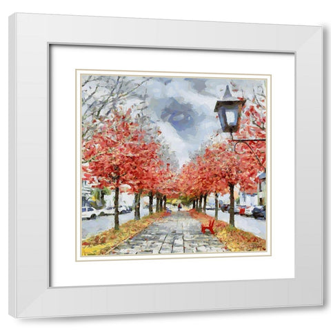 Red Bench White Modern Wood Framed Art Print with Double Matting by Medeiros, Celito