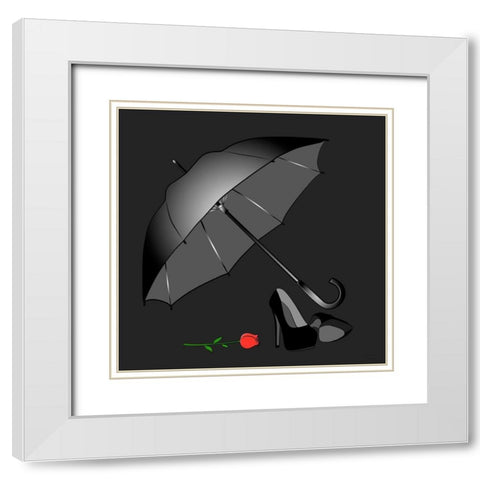 Umbrella BW White Modern Wood Framed Art Print with Double Matting by Medeiros, Celito