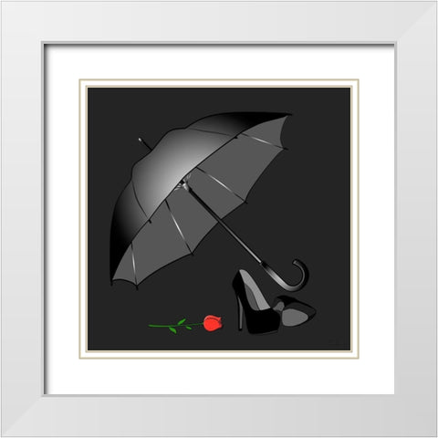 Umbrella BW White Modern Wood Framed Art Print with Double Matting by Medeiros, Celito