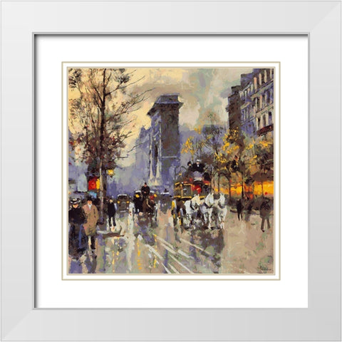 Romantic Paris I White Modern Wood Framed Art Print with Double Matting by Medeiros, Celito