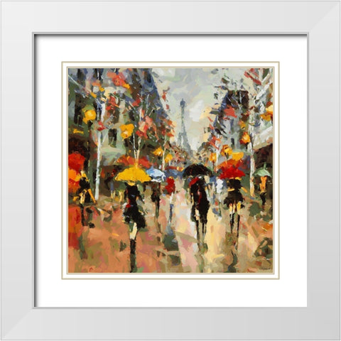 Romantic Paris II White Modern Wood Framed Art Print with Double Matting by Medeiros, Celito