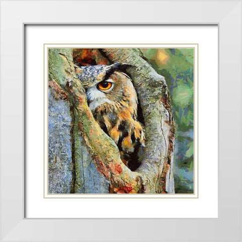Owl in the Tree White Modern Wood Framed Art Print with Double Matting by Medeiros, Celito