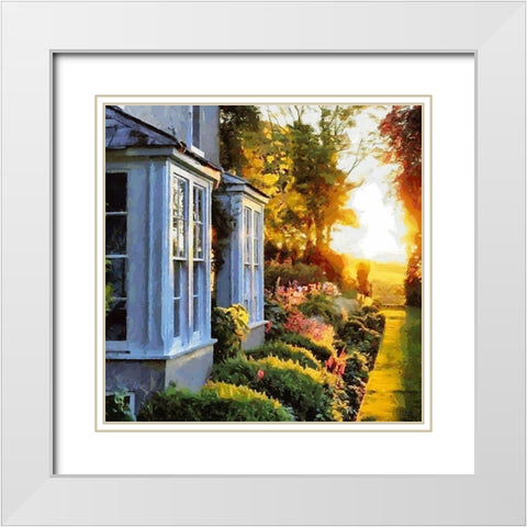 Sunrise in Garden with white House White Modern Wood Framed Art Print with Double Matting by Medeiros, Celito
