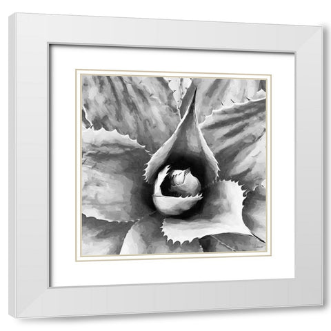 Leaves BW2 White Modern Wood Framed Art Print with Double Matting by Medeiros, Celito