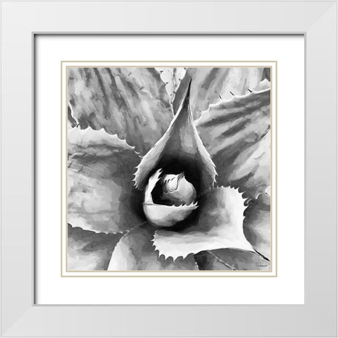 Leaves BW2 White Modern Wood Framed Art Print with Double Matting by Medeiros, Celito