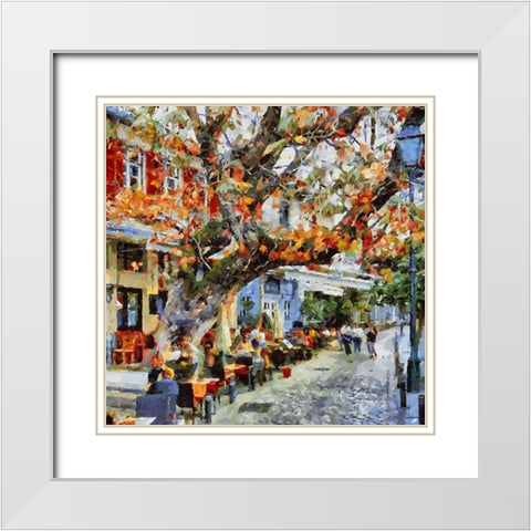 Cafe in Autumn White Modern Wood Framed Art Print with Double Matting by Medeiros, Celito