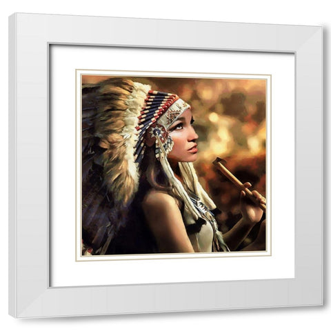 Beautiful Indian Woman White Modern Wood Framed Art Print with Double Matting by Medeiros, Celito