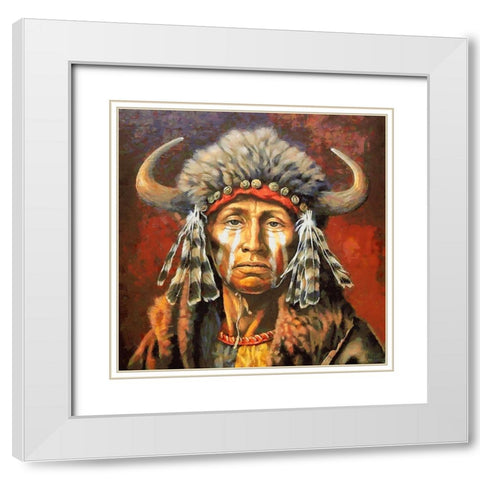 Old Indian Man White Modern Wood Framed Art Print with Double Matting by Medeiros, Celito