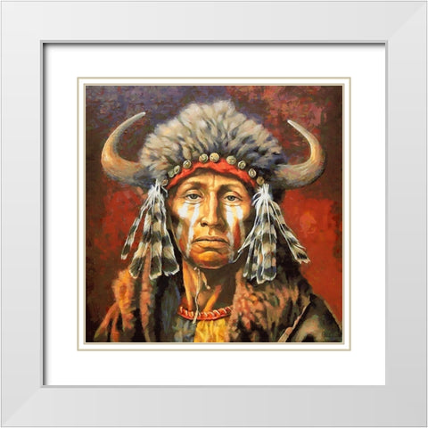 Old Indian Man White Modern Wood Framed Art Print with Double Matting by Medeiros, Celito
