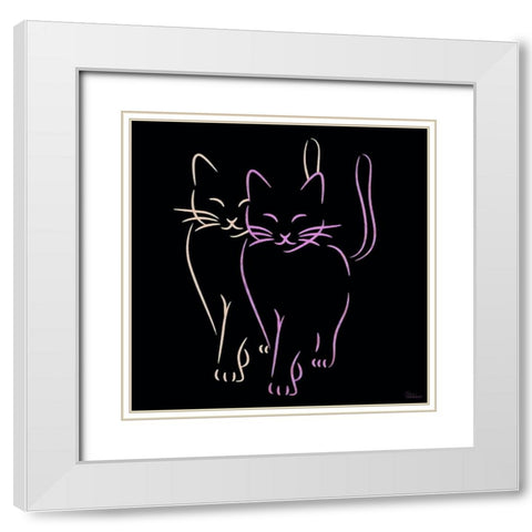 Two Cats White Modern Wood Framed Art Print with Double Matting by Medeiros, Celito