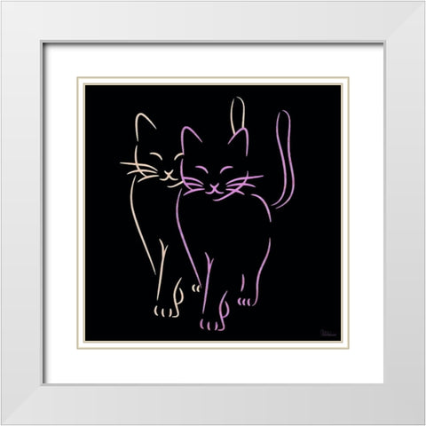 Two Cats White Modern Wood Framed Art Print with Double Matting by Medeiros, Celito