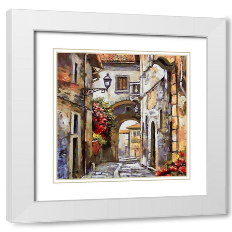 Old Stone Street White Modern Wood Framed Art Print with Double Matting by Medeiros, Celito