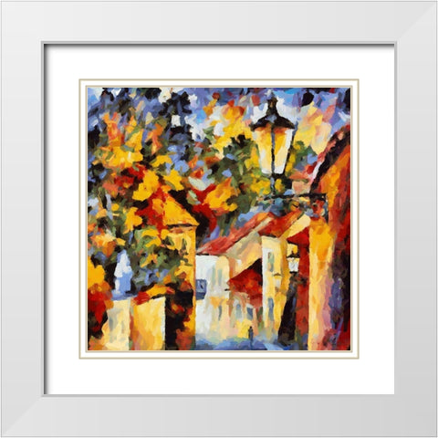 Old Street in Prague White Modern Wood Framed Art Print with Double Matting by Medeiros, Celito