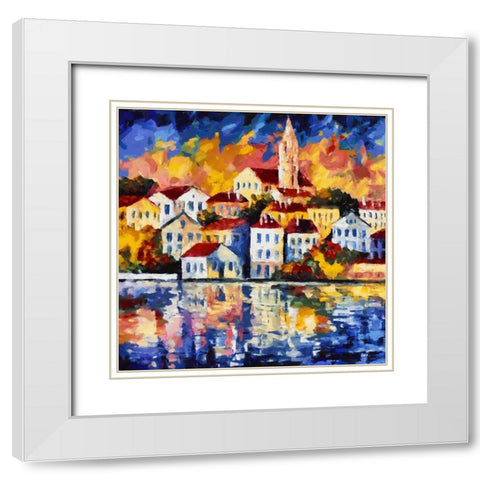 City is reflected in Blue Lake White Modern Wood Framed Art Print with Double Matting by Medeiros, Celito