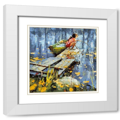 Young Fisher White Modern Wood Framed Art Print with Double Matting by Medeiros, Celito