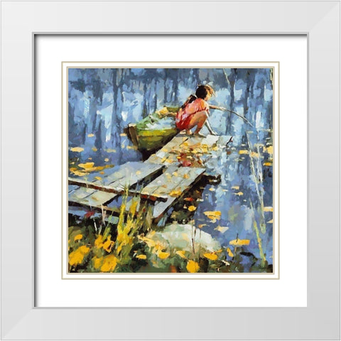 Young Fisher White Modern Wood Framed Art Print with Double Matting by Medeiros, Celito