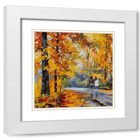 Romantic Path II White Modern Wood Framed Art Print with Double Matting by Medeiros, Celito