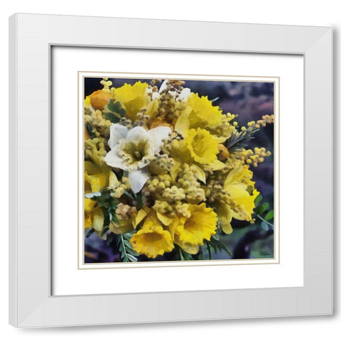 Yellow Bouquet White Modern Wood Framed Art Print with Double Matting by Medeiros, Celito