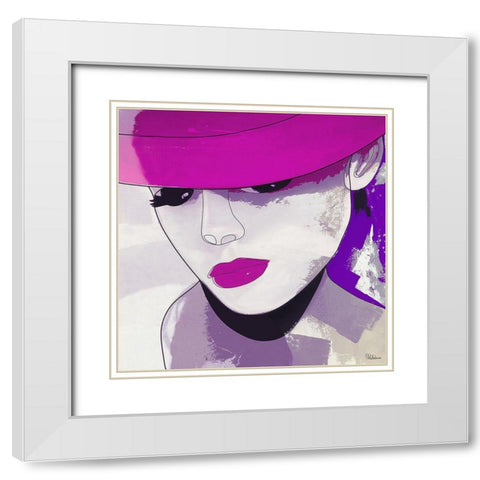 Girl with Purple Hat III White Modern Wood Framed Art Print with Double Matting by Medeiros, Celito
