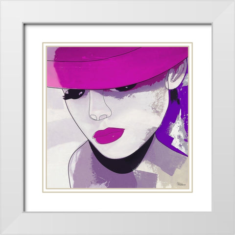 Girl with Purple Hat III White Modern Wood Framed Art Print with Double Matting by Medeiros, Celito