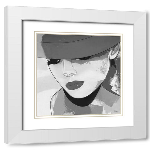 Face BW2 White Modern Wood Framed Art Print with Double Matting by Medeiros, Celito