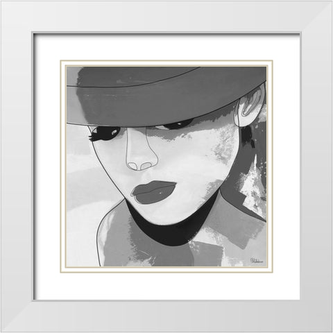 Face BW2 White Modern Wood Framed Art Print with Double Matting by Medeiros, Celito