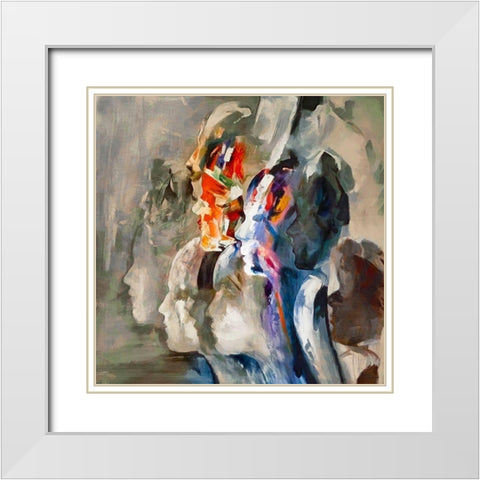 Many Faces White Modern Wood Framed Art Print with Double Matting by Medeiros, Celito