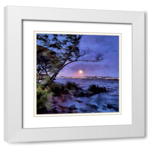 Full Moon Above the Sea White Modern Wood Framed Art Print with Double Matting by Medeiros, Celito