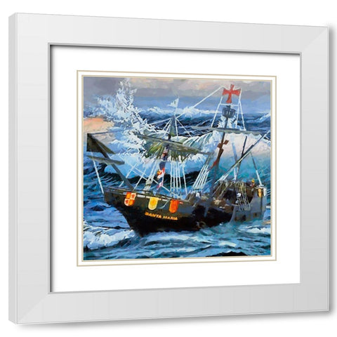 Boat Santa Maria White Modern Wood Framed Art Print with Double Matting by Medeiros, Celito