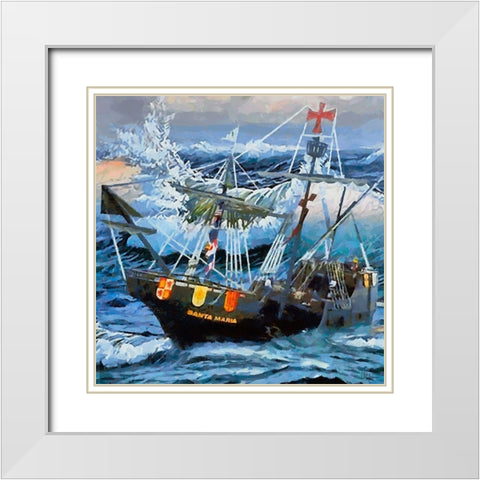 Boat Santa Maria White Modern Wood Framed Art Print with Double Matting by Medeiros, Celito