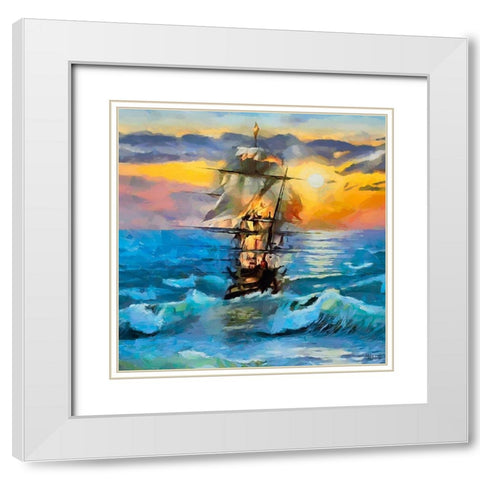 Boat Santa Maria II White Modern Wood Framed Art Print with Double Matting by Medeiros, Celito