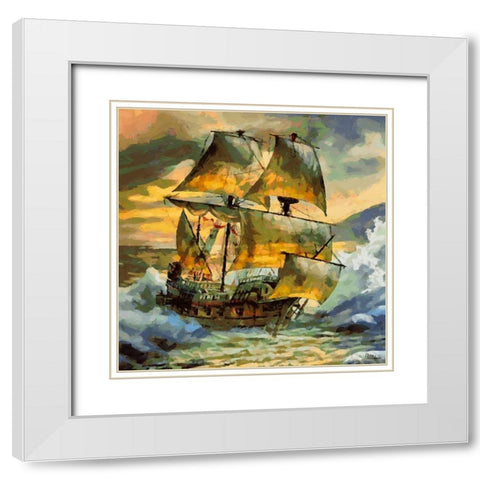 Boat Santa Maria III White Modern Wood Framed Art Print with Double Matting by Medeiros, Celito