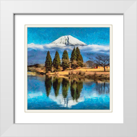 Volcano over the Lake White Modern Wood Framed Art Print with Double Matting by Medeiros, Celito