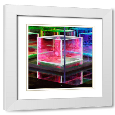 Pink Cube White Modern Wood Framed Art Print with Double Matting by Medeiros, Celito