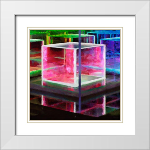 Pink Cube White Modern Wood Framed Art Print with Double Matting by Medeiros, Celito