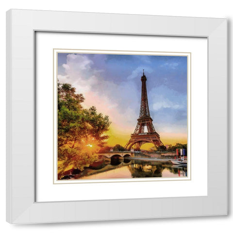Eiffel Tower by Sunset White Modern Wood Framed Art Print with Double Matting by Medeiros, Celito