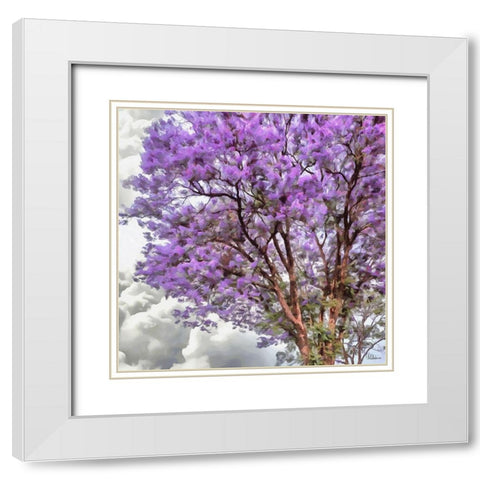 Pink blooming Tree White Modern Wood Framed Art Print with Double Matting by Medeiros, Celito
