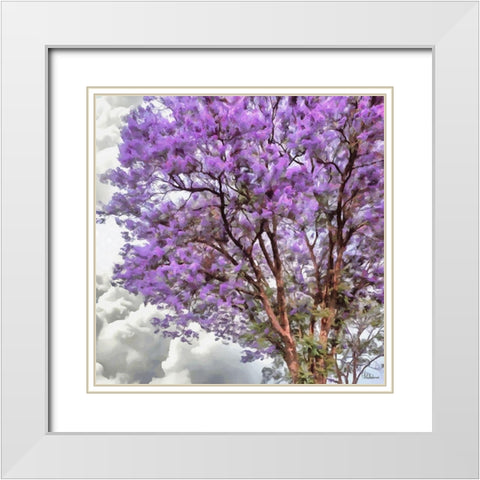 Pink blooming Tree White Modern Wood Framed Art Print with Double Matting by Medeiros, Celito