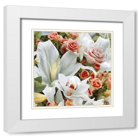 Roses and Lillies White Modern Wood Framed Art Print with Double Matting by Medeiros, Celito